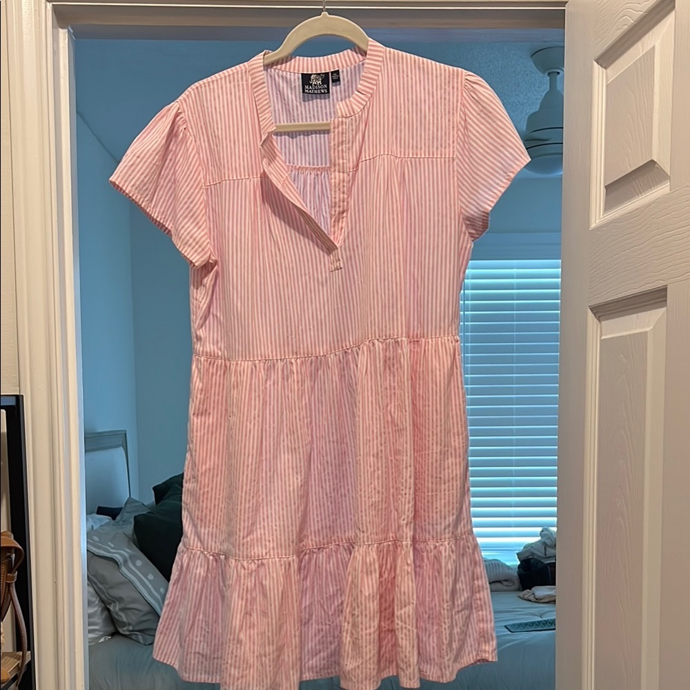 Pink Striped Short Sleeve Dress